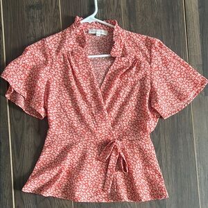 Monteau orange Flutter Sleeve Wrap Blouse